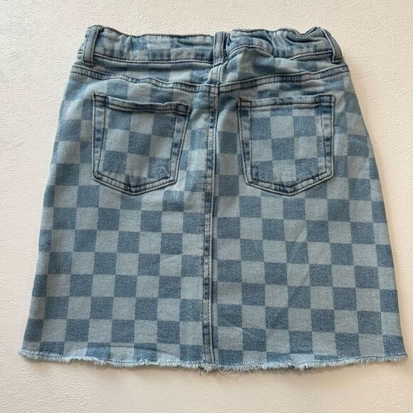 Cat & Jack Girls Denim Skirt Checkerboard Print Raw Hem Size L (10/12) - Picture 2 of 5